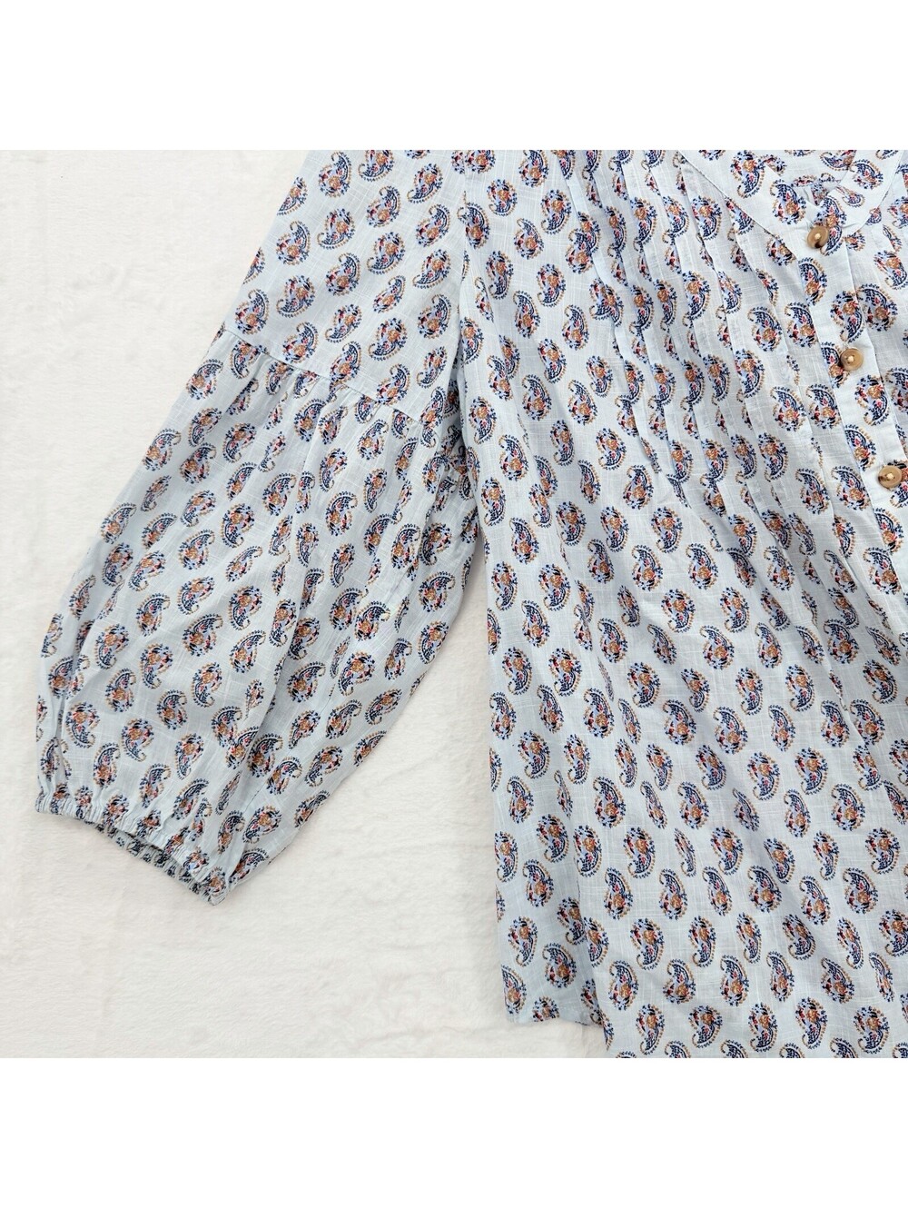 J Jill Top Large Blue Floral Madeira Pintuck Blouse 100% Cotton 3/4 Sleeve Women - Picture 3 of 9